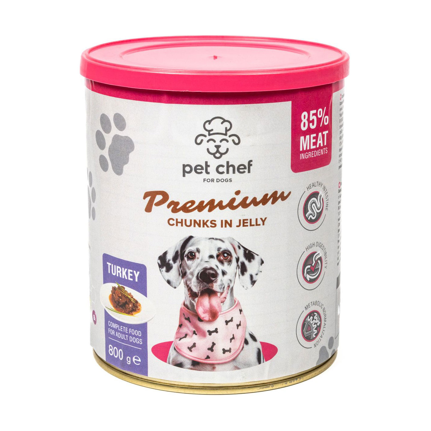 Вологий корм для собак Pet Chef Premium Chunks In Jelly з індичкою, 800 г