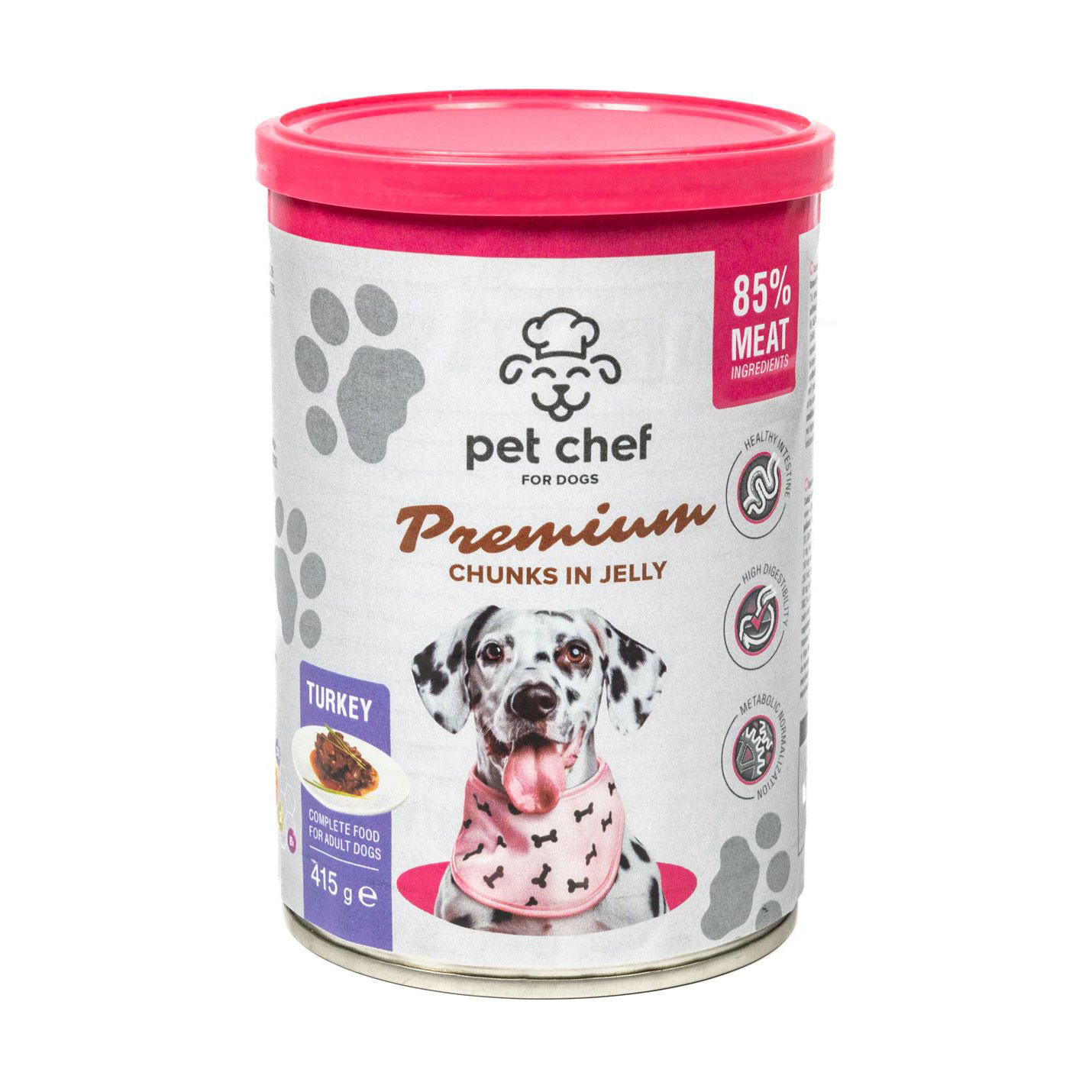 Вологий корм для собак Pet Chef Premium Chunks In Jelly з індичкою, 415 г